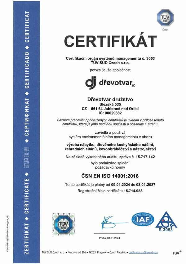 Certifikát ISO 14001