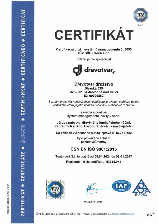 Certifikát ISO 9001